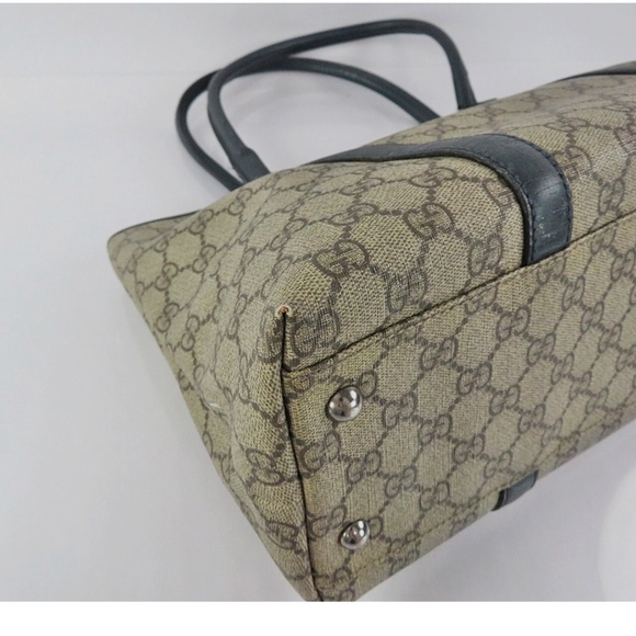 GUCCI Brown/Beige PVC Canvas GG Supreme Tote with Blue Leather trim - Picture 10 of 16